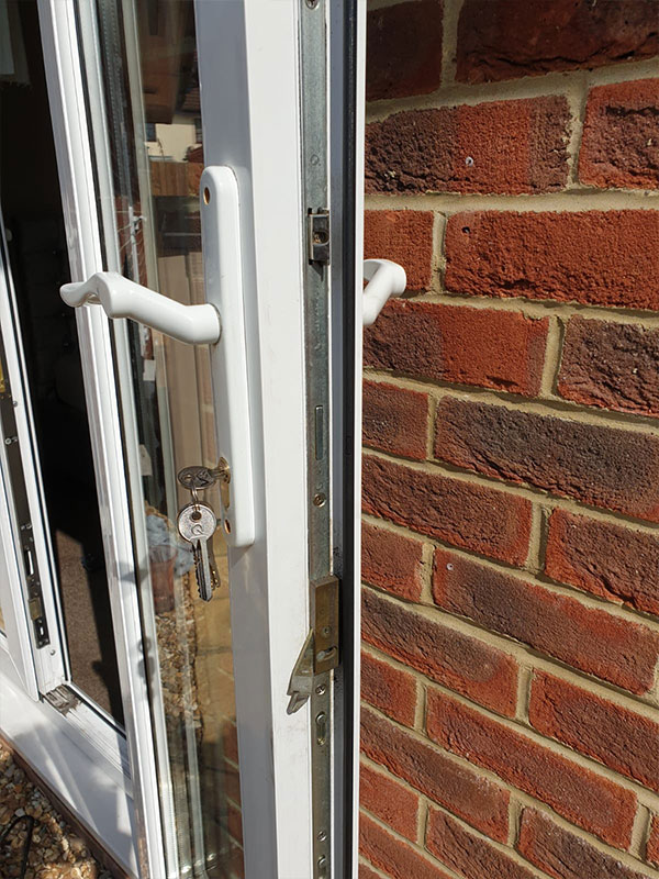 photograph of upvc door lock repair work in Leeds uk